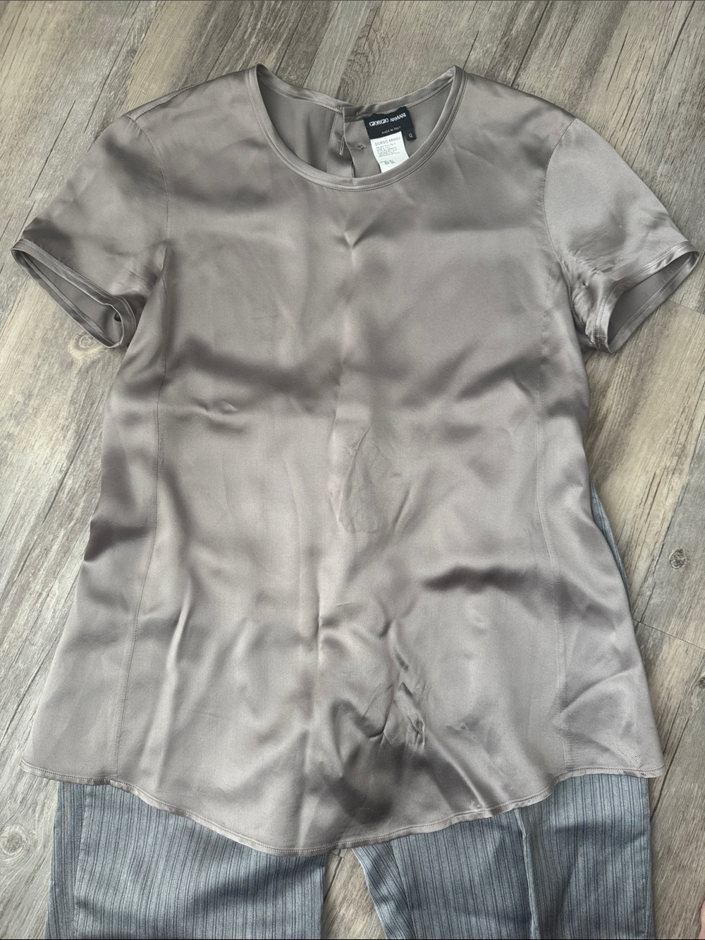 Giorgio Armani Silk Blouse Italy Taupe Short Sleeve Top 42